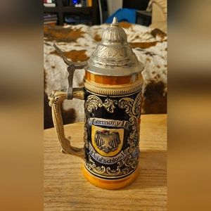 Authentic Antique Western Germany Beer Stein with Stainless steel lid 10" tall